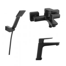SET3IN1 VITTO BLACK VERDELINE - Baterie perete cada dus cu set de dus mobil cu Baterie stativa lavoar si set dus mobil