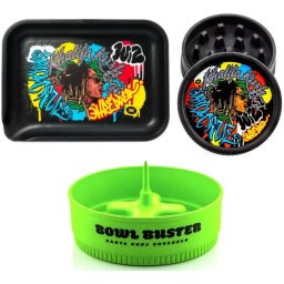 Set sustenabil Santa Cruz Shredder x Wiz Khalifa Tava Grinder si Scrumiera Bowl Buster verde (USA)