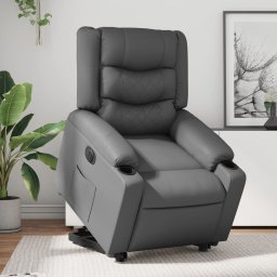 Fotoliu rabatabil electric cu ridicare, gri, piele ecologica GartenMobel Dekor