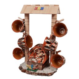 Suport poartă din lemn și set de 6 cești cu farfurie ceramică Corund - maro