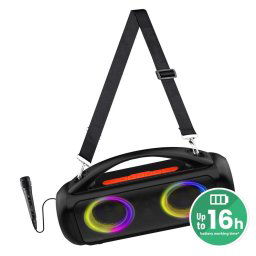 Boxa portabila wireless pentru Karaoke, Media-Tech POWER AUDIO PRO MT3184, Radio FM, MP3 Player, Karaoke, 60W RMS, iluminare RGB, Negru