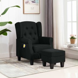 Fotoliu de masaj cu taburet, negru, material textil GartenMobel Dekor