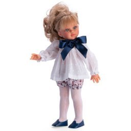 Papusa Sabrina Blonda cu Camasa Alba cu Funda 40cm
