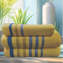 Set 3 prosoape baie Valentini Bianco, bumbac 100%, 550gsm, Jackard TMJK3/Mustar