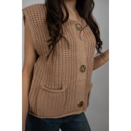 PULOVER TIP VESTA SCURTA DIN TRICOT GROS ANNE TALIE UNICA Camel
