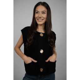 PULOVER TIP VESTA SCURTA DIN TRICOT GROS ANNE TALIE UNICA Negru