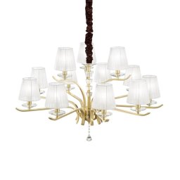Candelabru Pegaso Sp12 auriu-alb, 12 becuri, 480W-E14, Ø 102 x H min 75 / max 160 cm