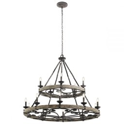 Candelabru rustic lemn și fier forjat TAULBEE, zinc, H:294cm, 15 becuri, KL-TAULBEE15 BF