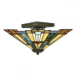 Plafonieră INGLENOOK Tiffany, bronz, H:20.3cm, 2 becuri, QZ-INGLENOOK-SF