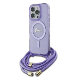 Husa Husa pentru iPhone 16 Pro Max - Guess IML Crossbody Cord Script MagSafe (GUHMP16LHCTSGNSU) - Purple