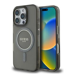Husa Husa pentru iPhone 16 Pro - Guess IML Glitter Circle MagSafe MagSafe (GUHMP16LHFGEREK) - Black