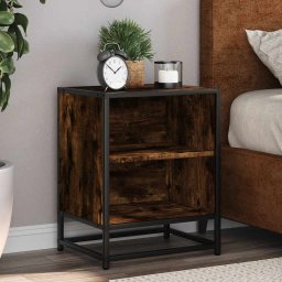 Noptiera 2 buc stejar afumat 40x31x50cm lemn prelucrat si metal GartenMobel Dekor