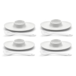 Set 4 farfuri servire ou cu 4 linguri din portelan alb LINDNER