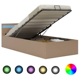 Cadru pat hidraulic LED cappuccino 90x200 cm piele ecologica GartenMobel Dekor