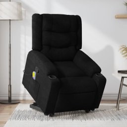 Fotoliu rabatabil de masaj, cu ridicare, negru, material textil GartenMobel Dekor