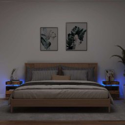 Noptiere cu lumini LED, 2 buc., lemn vechi, 40x39x48,5 cm GartenMobel Dekor