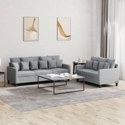 Set de canapele cu perne, 2 piese, gri deschis, textil GartenMobel Dekor