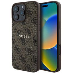 Husa Guess PU Leather 4G Colored Ring MagSafe pentru iPhone 16 Pro Maro