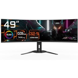Monitor Gaming OLED Gigabyte 49" CO49DQ, DQHD (5120 x 1440), HDMI, DisplayPort, Ecran curbat, Boxe, 144 Hz, 0.03 ms, Negru