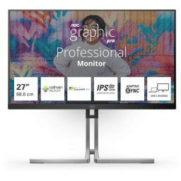 Monitor AOC, 27", IPS, QD, QHD, 75Hz, 4ms, HDR400, FlickerFree, Boxe 3W x 2, HA, Pivot, HDMI, DisplayPort, DaisyChain, USB, hub, USC-C, RJ45, Q27U3CV, Negru
