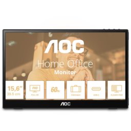Monitor AOC, 15.6", IPS, FHD, 60Hz, 4ms, USB-C, 16T3EA, Negru