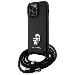 Husa Karl Lagerfeld KLHCP14XSAKCPSK case for iPhone 14 Pro Max 6.7" hardcase - black Crossbody Saffiano Metal Pin Karl&Choupette