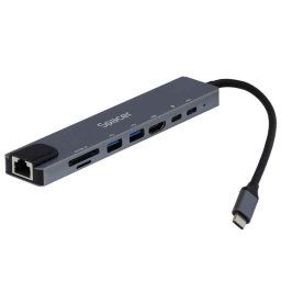 DOCKING Station Spacer universal 8 in 1- conectare Type-C- USB 30 x 2-USB Type C x 1-PD 87W x 1-HDMI x 1 4K30Hz)-RJ-451000Mb/s)-