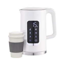 Fierbător de apă cu afișaj LCD 1,7 l 2200W/230V alb + cană de voiaj 450 ml