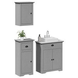 Set de mobilier de baie din 3 piese lemn masiv de pin gri GartenMobel Dekor