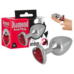 You2Toys - Diamond - dop anal din aluminiu de 85 g (argintiu-roșu)