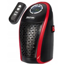 Aeroterma portabila MPM MUG-18, 450 W, 2 trepte de incalzire, Timer, Display LED, Protectie supraincalzire, Telecomanda, Negru/rosu