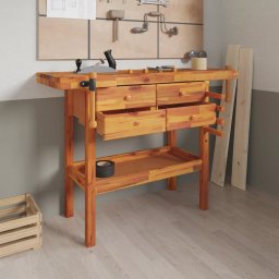 Banc de lucru cu sertare si menghine, 124x52x83 cm, lemn acacia GartenMobel Dekor