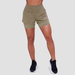 GymBeam Pantaloni scurți de alergare pentru femei 2in1 Pulse Vetiver XXL