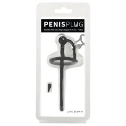 Penisplug - dilator uretral cu inel pentru gland - silicon negru 0,6mm