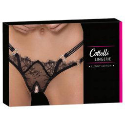 Cottelli - tanga de lux, deschisă, cu inel (negru) - M/L