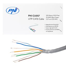 Cablu UTP CAT6 PNI CU057 din Cupru 0.57mm cu 4 perechi pentru internet si sisteme de supraveghere, rola 305m