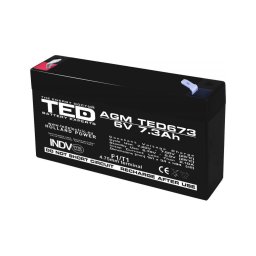 Acumulator 6V Stationar VRLA, Dimensiuni 151 x 34 x 95 mm, Baterie 6V 7.3Ah F1, TED Electric TED002976