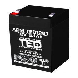 Acumulator 12V Stationar VRLA, Dimensiuni 90 x 70 x 98 mm, Baterie 12V 5.1Ah F2, TED Electric TED003157