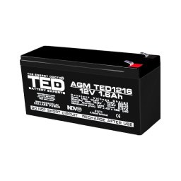 Acumulator 12V Stationar VRLA, Dimensiuni 97 x 47 x 50 mm, Baterie 12V 1.6Ah F1, TED Electric TED003072