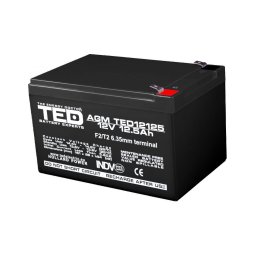 Acumulator 12V Stationar VRLA, Dimensiuni 151 x 98 x 95 mm, Baterie 12V 12.5Ah F2, TED Electric TED002754