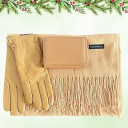 Cadou Glamour Yellow Esarfa Casmir, Portofel Piele Naturala si Manusi Piele Naturala