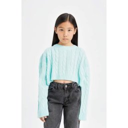 DEFACTO Girl Crop Crew Neck Hair Knitted Sweater
