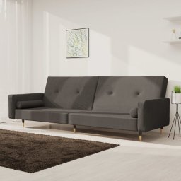 Canapea extensibila cu 2 locuri, 2 perne, gri închis, catifea GartenMobel Dekor
