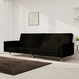 Canapea extensibila cu 2 locuri, 2 perne, negru, catifea GartenMobel Dekor