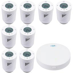 Kit Wifi 8 bucati cap termostatic inteligent PNI CT25T pentru calorifer si Hub PNI CT25WIFI cu control prin Internet, aplicatie de mobil Tuya Smart