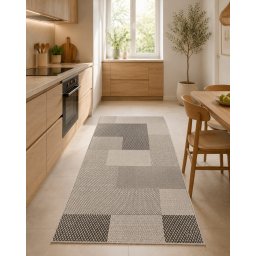 Covor Bucatarie Tip Iuta, Flex 19645-08, Marime 75 x 200 cm, Gri, Antiderapant, Antialergic, Polipropilena, Living, Sufragerie, Terasa, Birou