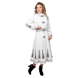 Haina lunga dama, din stofa alba brodata, croita in Romania - LLDJ411001