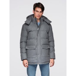 Ombre Warm long men's parka jacket with wool - grey melange