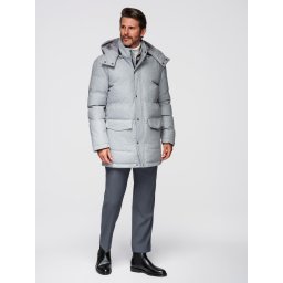 Ombre Warm men's long parka jacket with wool - light grey melange