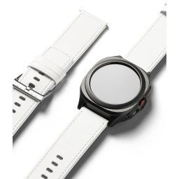 Curea pentru Fossil Hybrid 24mm / Mobvoi TicWatch Pro 5 / Suunto 9 / Suunto 9 Baro / Suunto D5 - Ringke Leather One Basic Bold - White